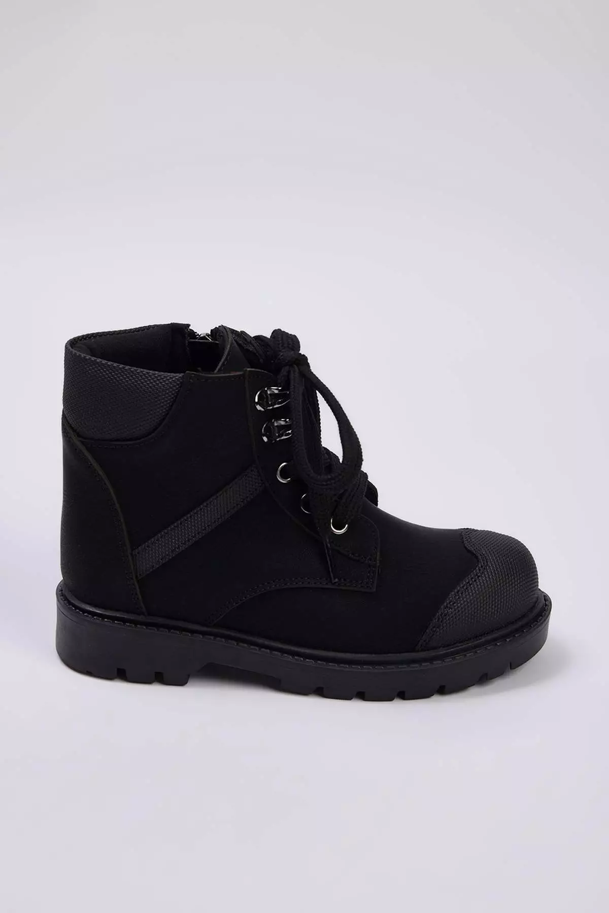 Black Zippered And Laced Big Boys Kids Boots Takeaw26Bo00006