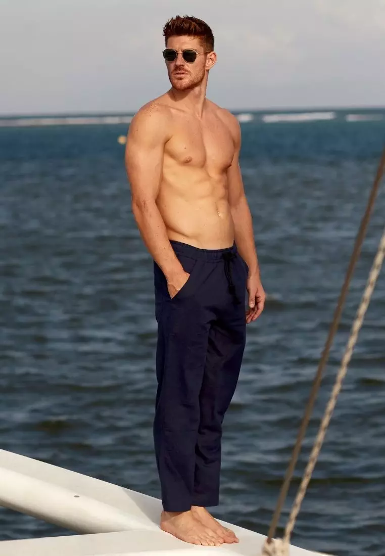 Naples Celana Panjang Linen Pria  Navy| Linen Long Pants Men Navy