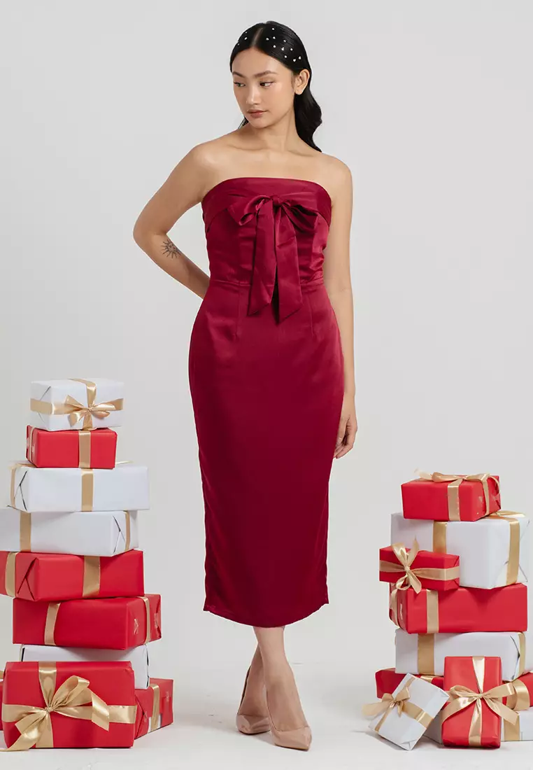 Multiway Bow Tube Dress in Maroon