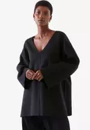 COS V-Neck Knitted Wool Cape in DARK BEIGE | endource