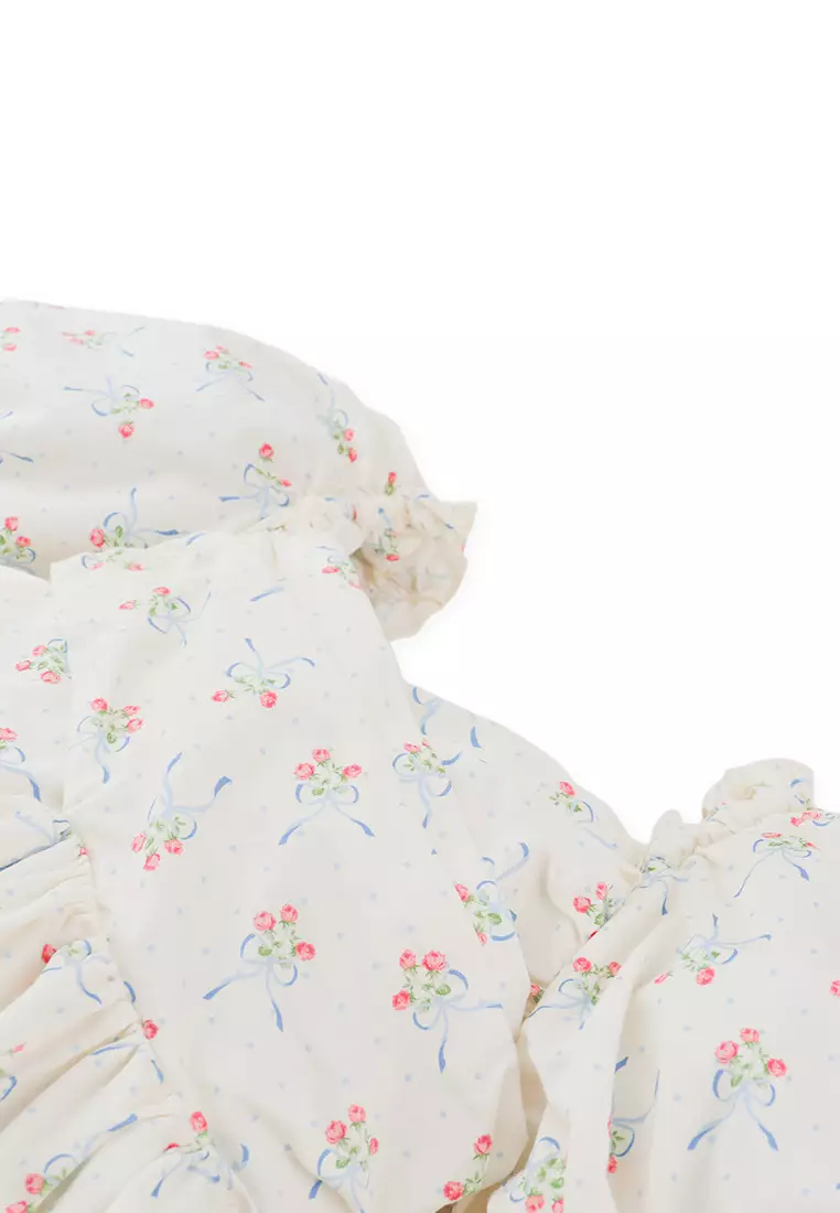 Maria Printed Dress with Ruched Bodice and Puff Sleeves