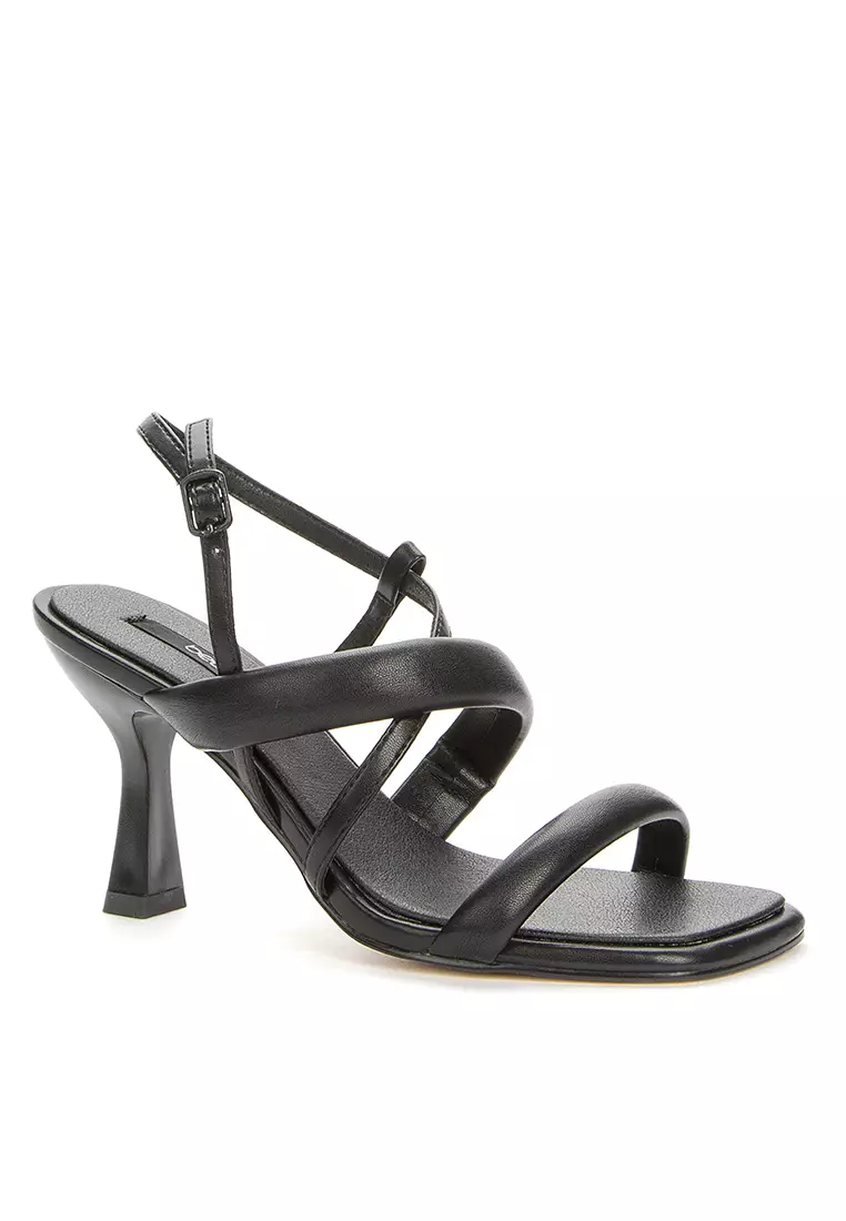 Wide black clearance strappy heels