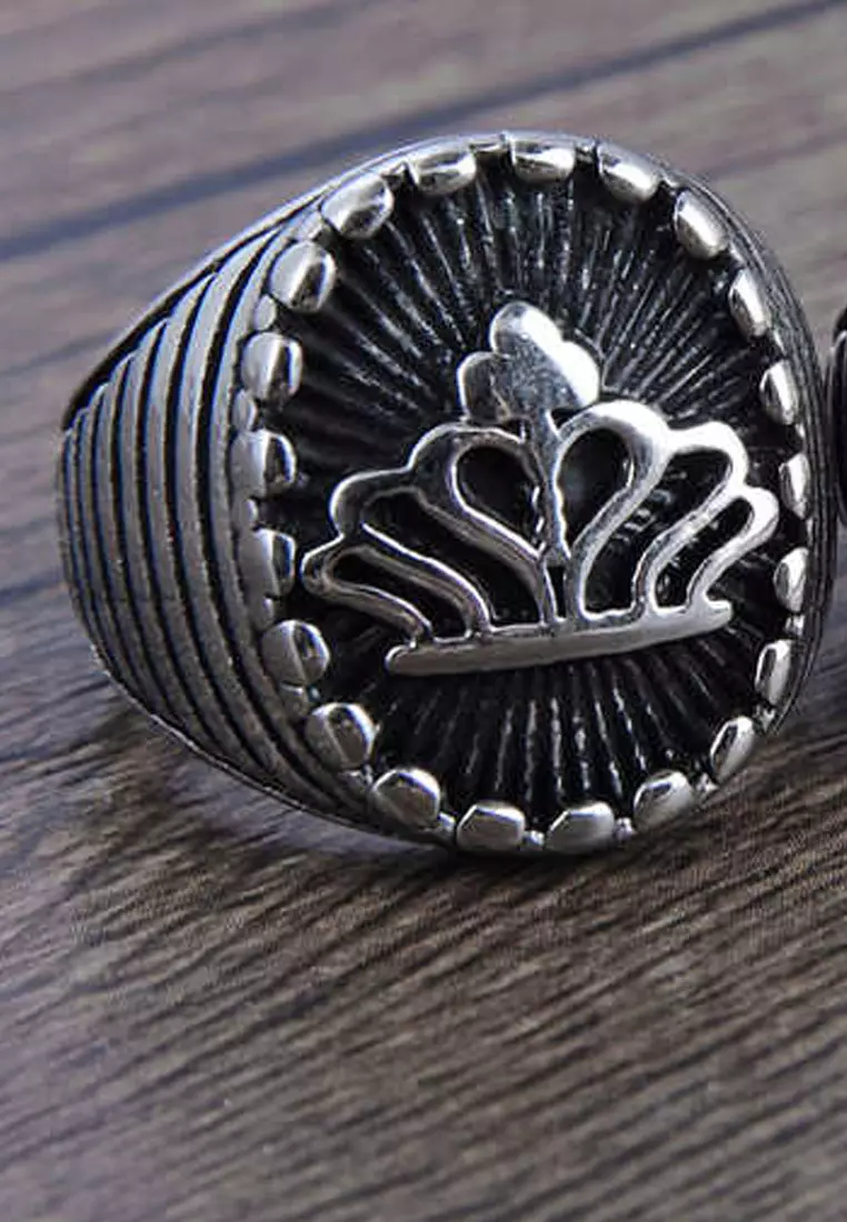 Men's Accessories Round Crown Premium Stainless-Steel Cincin Pria Ring Silver