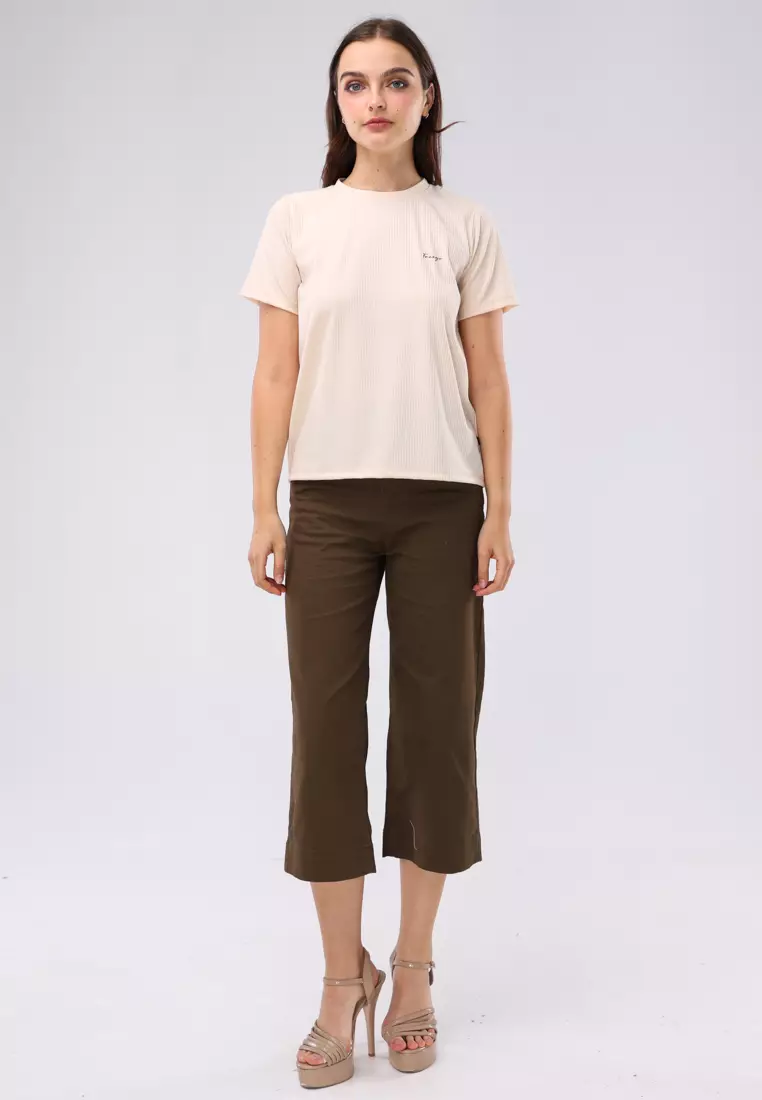 Special Ribbing Plain Knits Short Sleeves Blouse