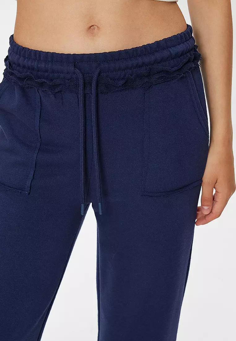 Oversize Sweatpants Wide Leg Laced Waist Ruffle Detail