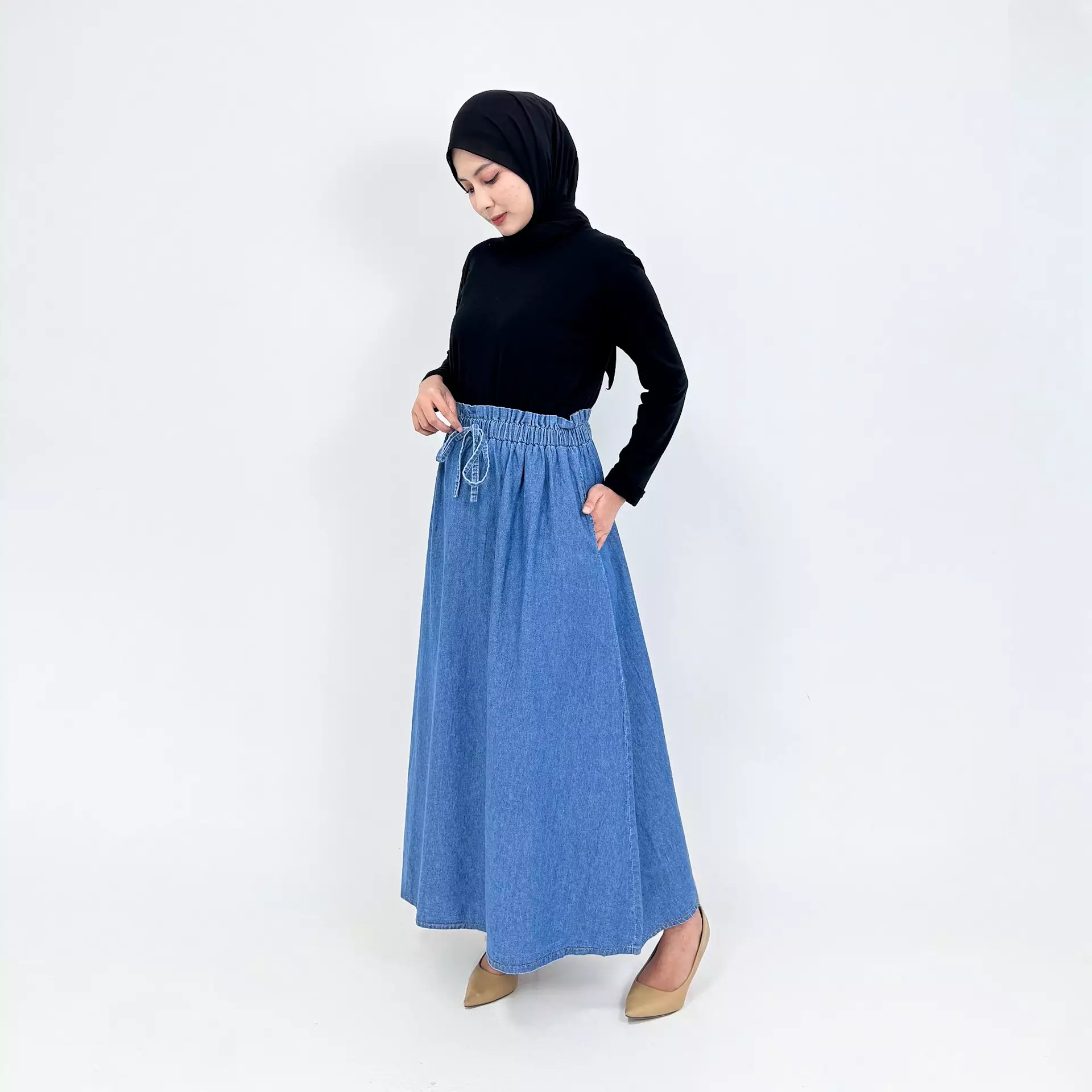Tiara Flare Denim Skirt [BIRU MUDA] 