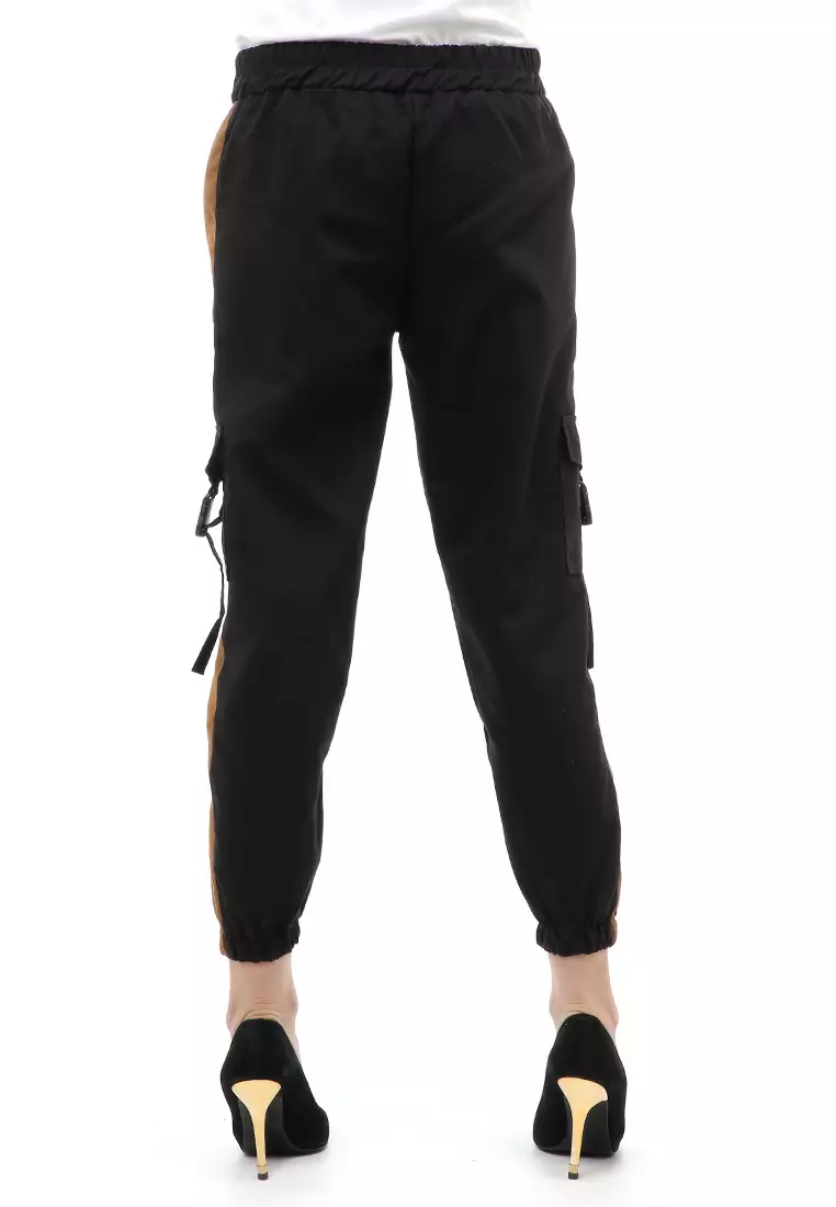 Jourel Celana Panjang Kasual Wanita Jogger Cargo Pants Plered Line Material Cotton ORIGINAL - Black Mocca