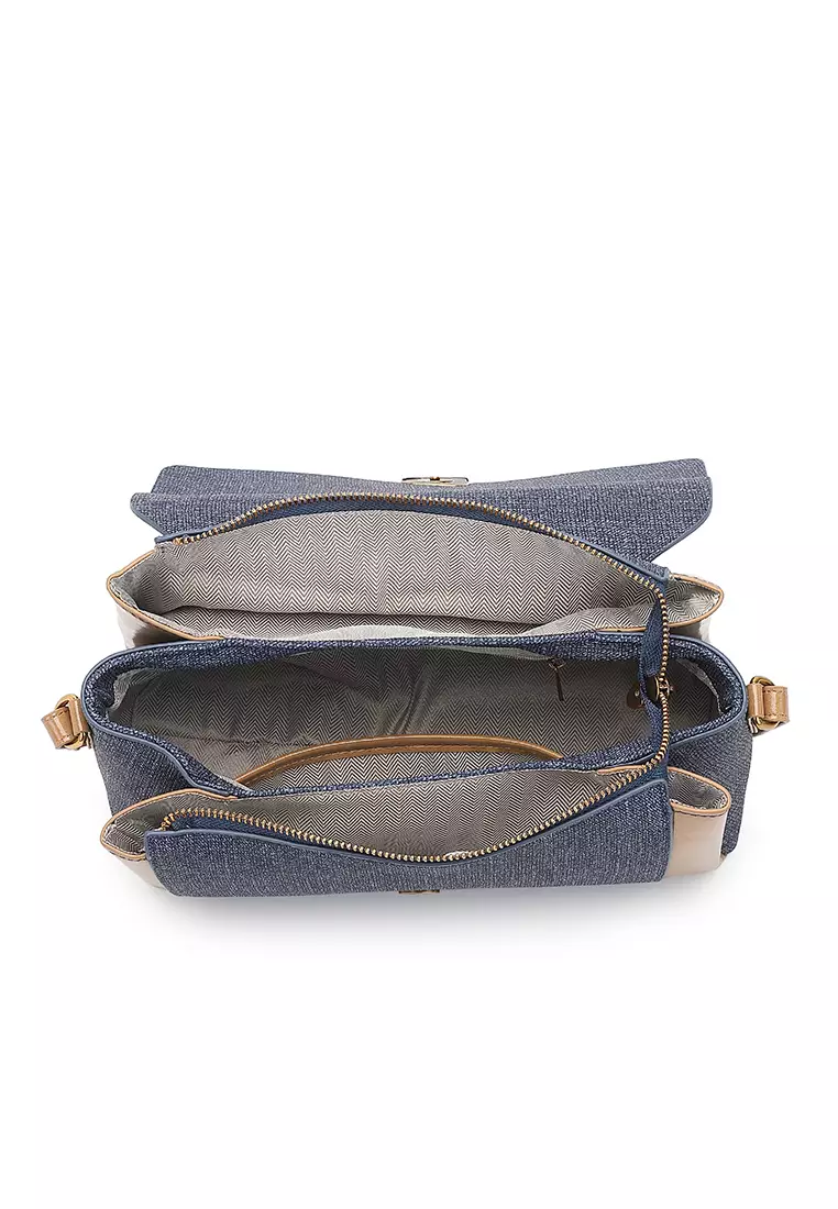 Women's Sling Bag / Crossbody Bag / Shoulder Bag - Blue / Light Brown