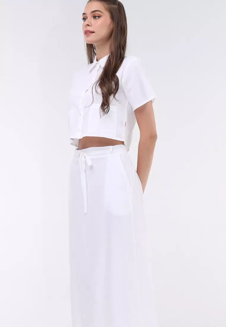 Short Sleeves Blouse/Skirt Terno