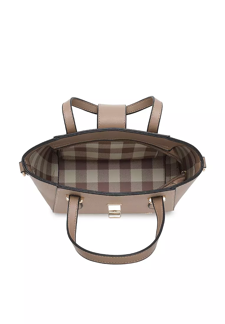 Women's Twist Lock Top Handle Bag / Sling Bag / Crossbody Bag (Tas Selempang Wanita / Tas Tangan Wanita) - Krem