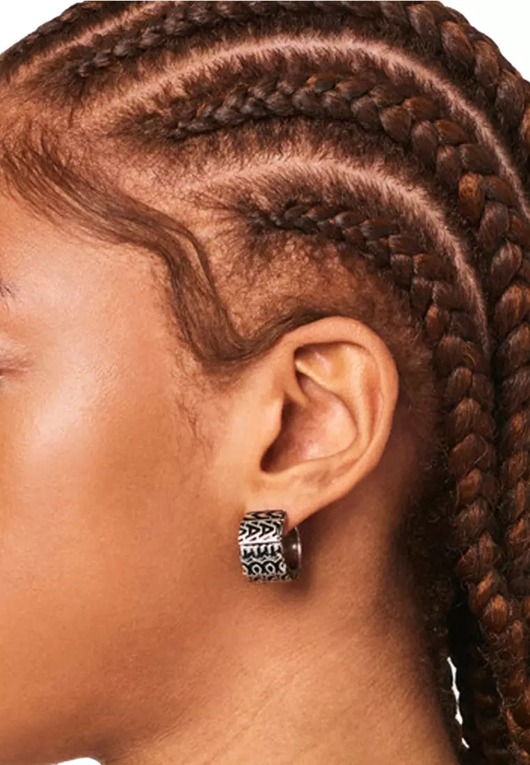 The Monogram Engraved Hoops Earrings in Aged Silver 2P3JER001J15