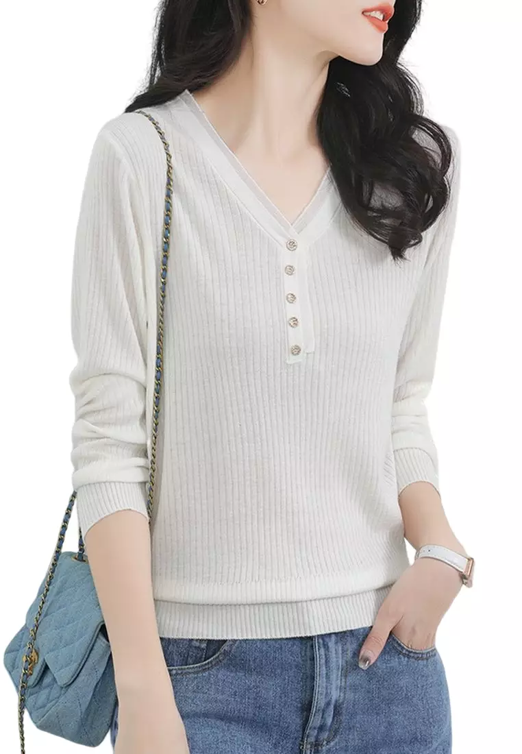 V neck 2024 sweater girls