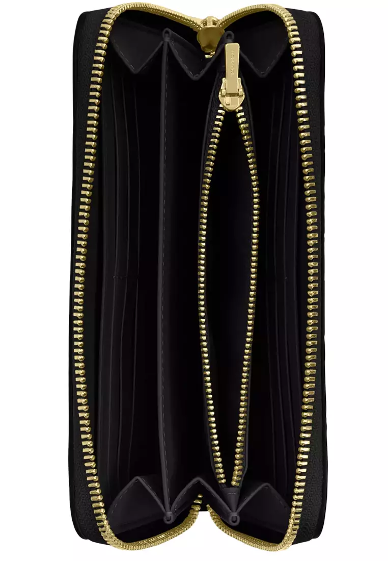 Long Zip Around Wallet In Signature Leather - Black CCL35