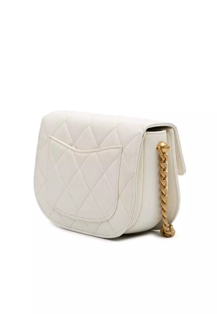Pre-Loved Chanel Cc Quilted Lambskin Round Moon Messenger Flap
