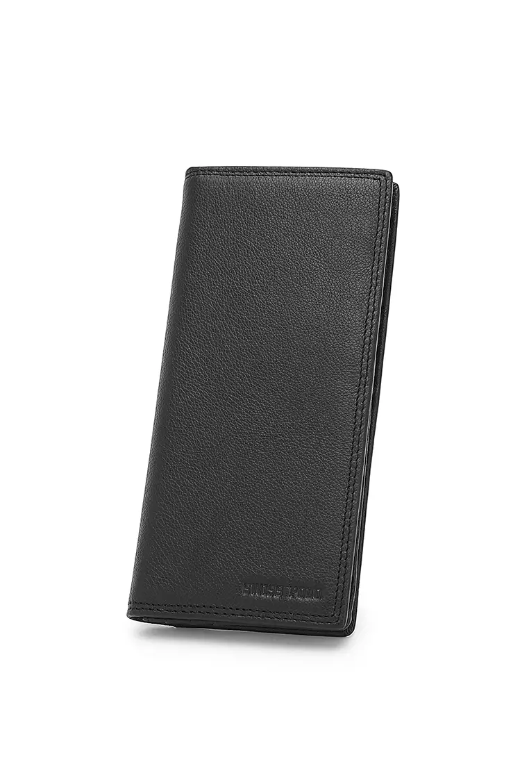 Genuine Leather RFID Long Wallet - Black