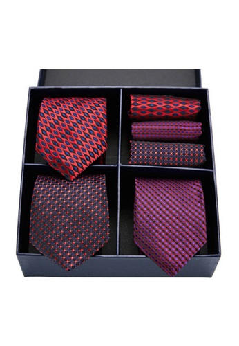 Kings Collection red Tie, Pocket Square 6 Pieces Gift Set (KCBT2133) CB995AC0D2E325GS_1