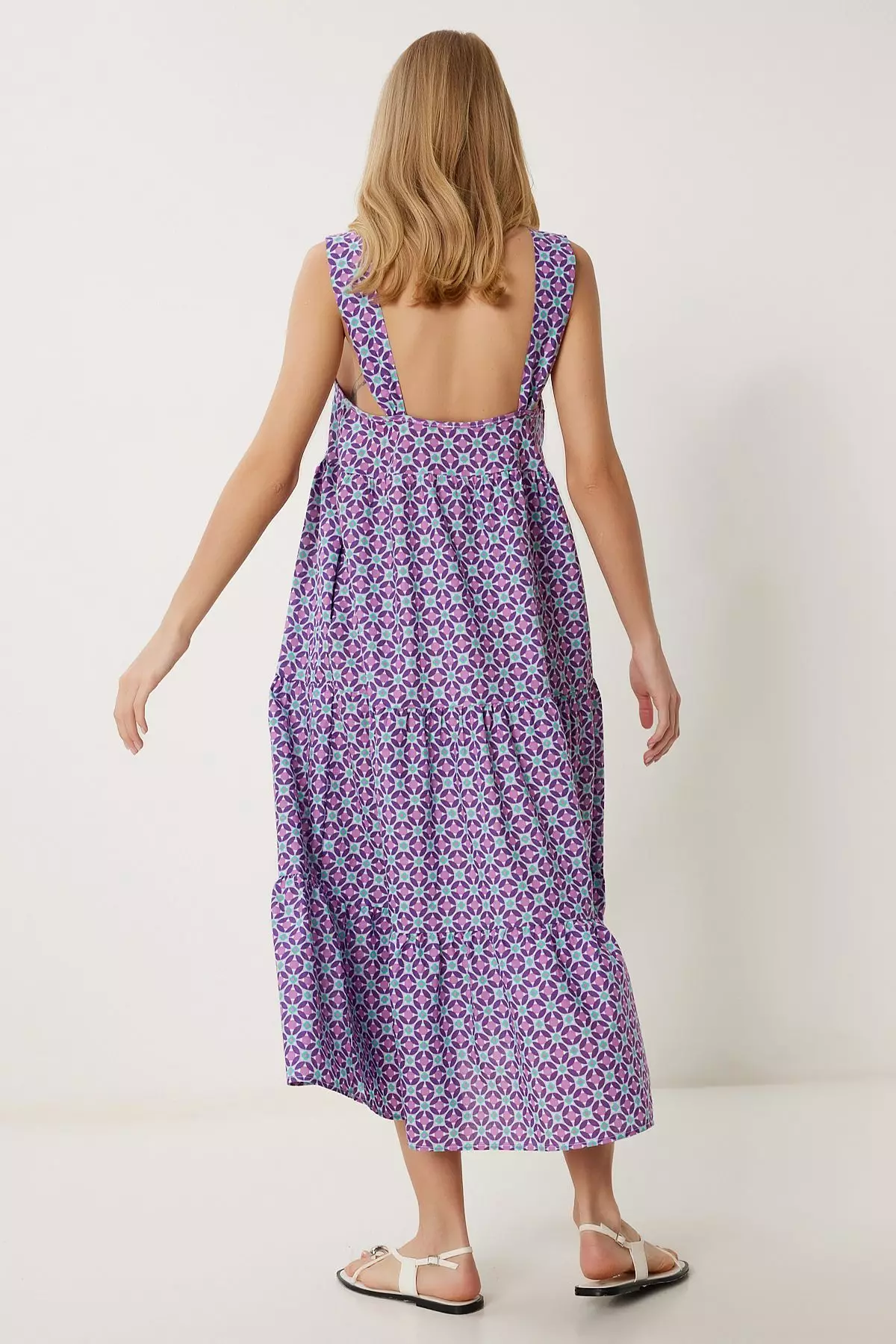Women's Purple Patterned Flounced Summer Dress Fk00024