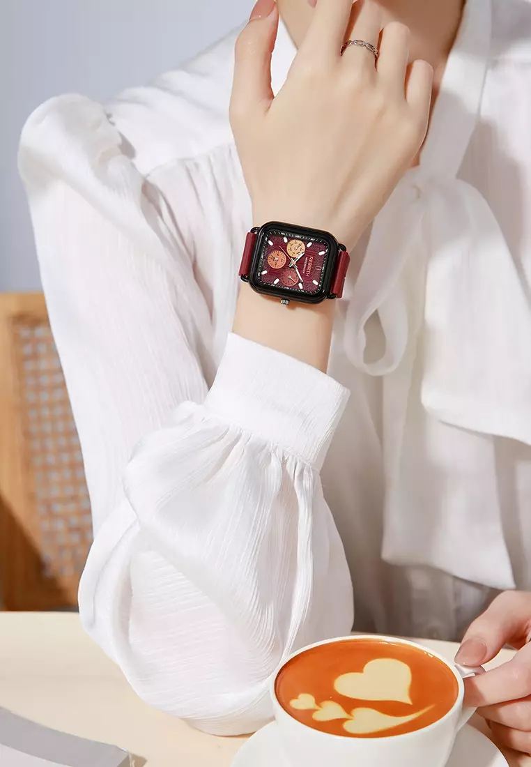 Jam Tangan Wanita Anti Air Korea Elegan Kemewahan Original Tali Silikon Jam Tangan Cewek Original red