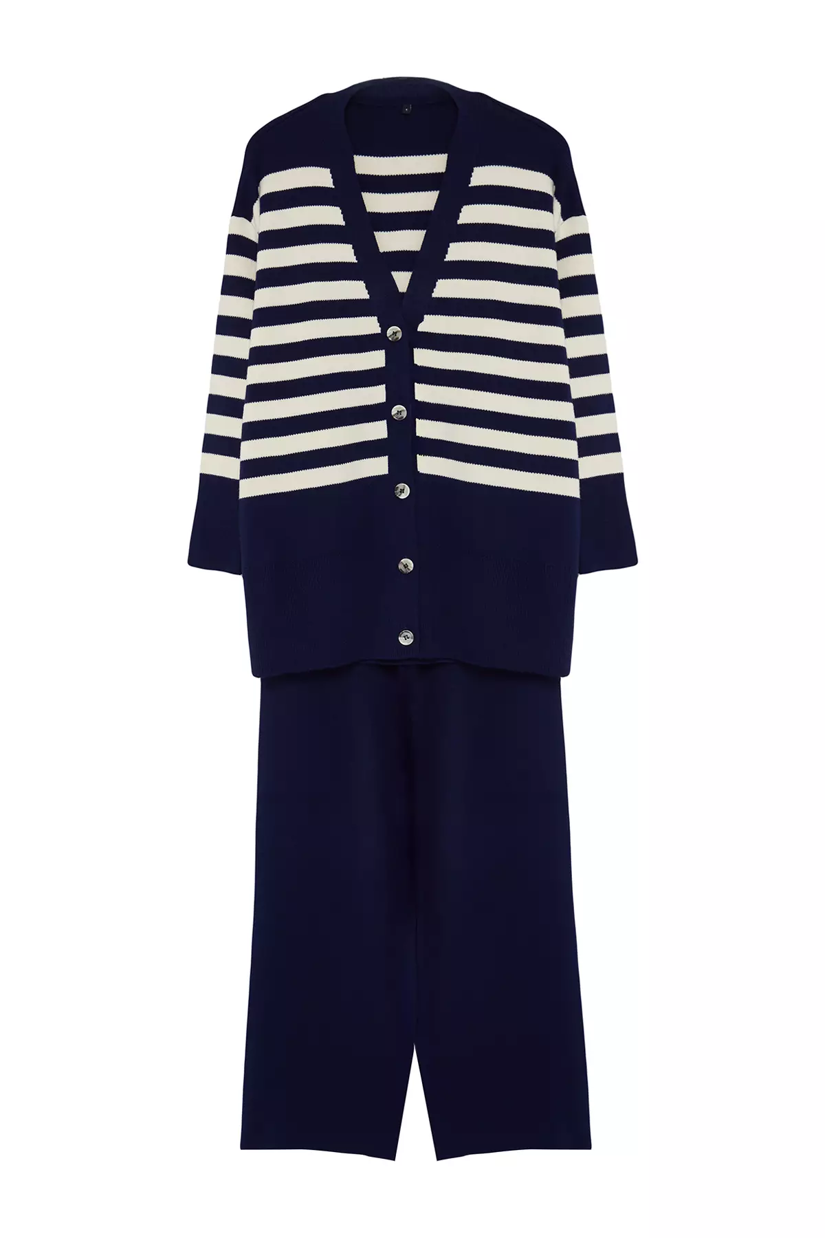 Navy Blue Knitwear Cardigan And Trousers Set - Tctaw24Us00054