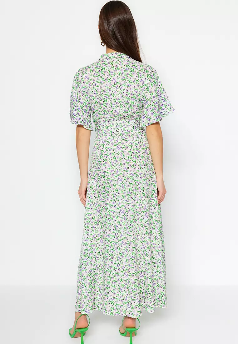 Belted Midi Print Shirt Dress