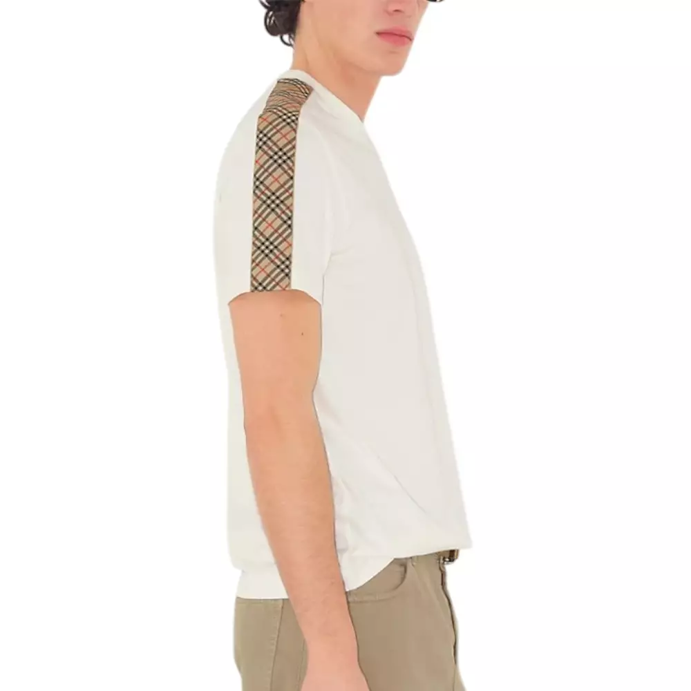 Check Trim Cotton T-Shirt Chalk