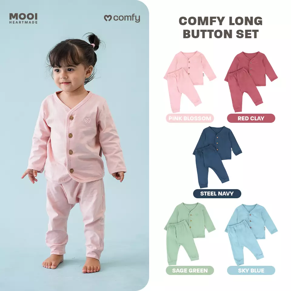 Mooi Setelan Panjang Bayi Comfy Baby Long Button Set - Sky Blue