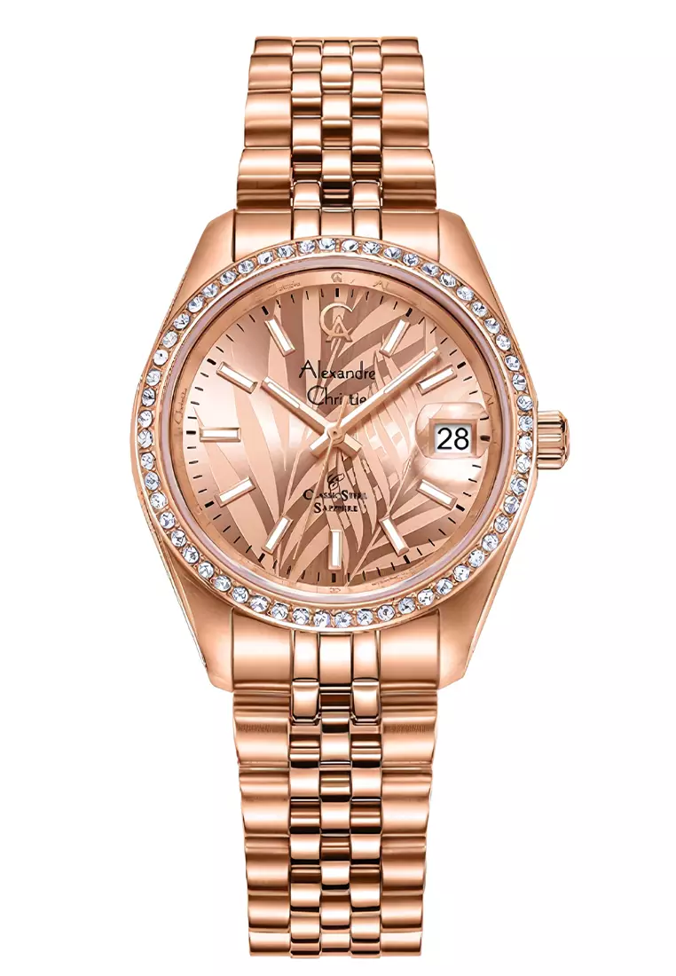 Alexandre Christie Sapphire Glass - Jam Tangan Wanita - Rosegold - Stainless Steel - 5012 LDBRGRGLN