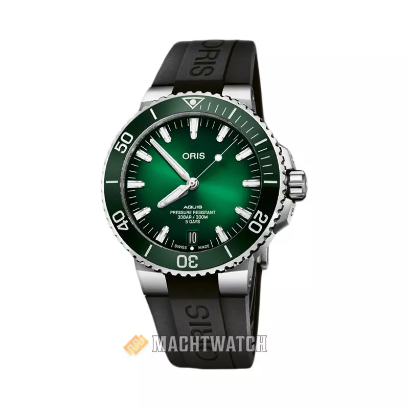 Jam Tangan Pria Oris Aquis 01-400-7763-4157-07-4-24-74EB Date Calibre 400 Men Green Dial Black Rubber Strap