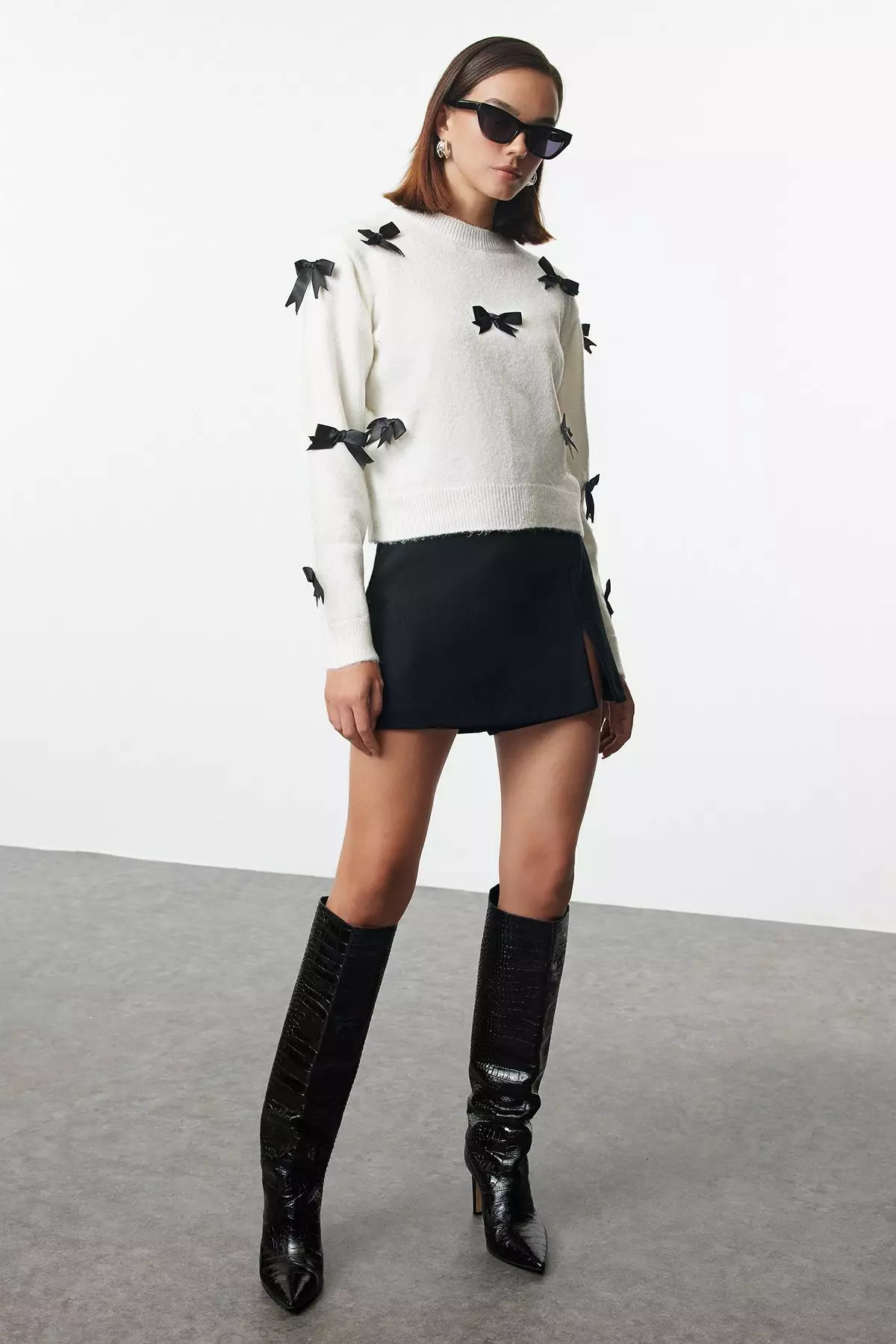 Ecru Soft Texture Ribbon/Bow Detailed Knitwear Sweater Twoaw25Kz00155