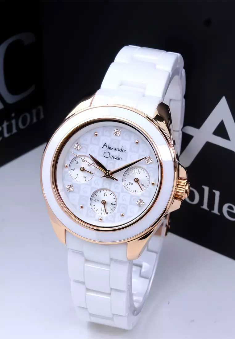 Alexandre Christie Jam Tangan Analog Wanita White Rosegold Ceramic Band - 2A70BFBRGSL