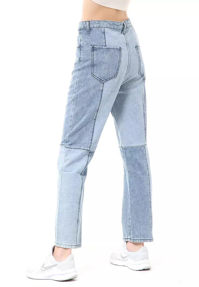 Stella Celana Jeans Wanita Long Pants Model Kombinasi Warna Material Denim ORIGINAL - Blue