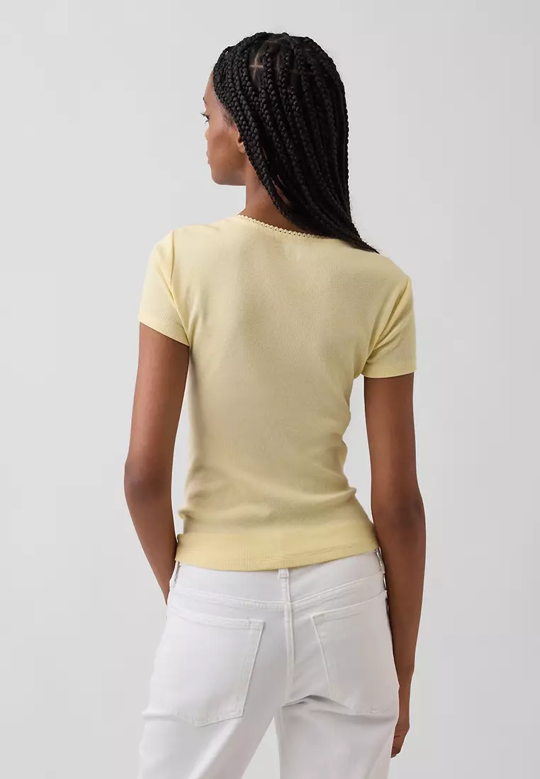 Ribbed Logo Scoop Neck Top