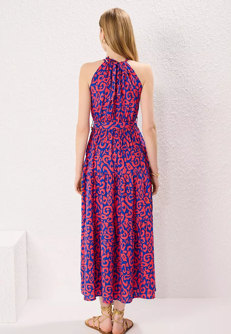 Pink Belted Shift Halter Neck Shally Maxi Woven Dress TWOSS24EL00872