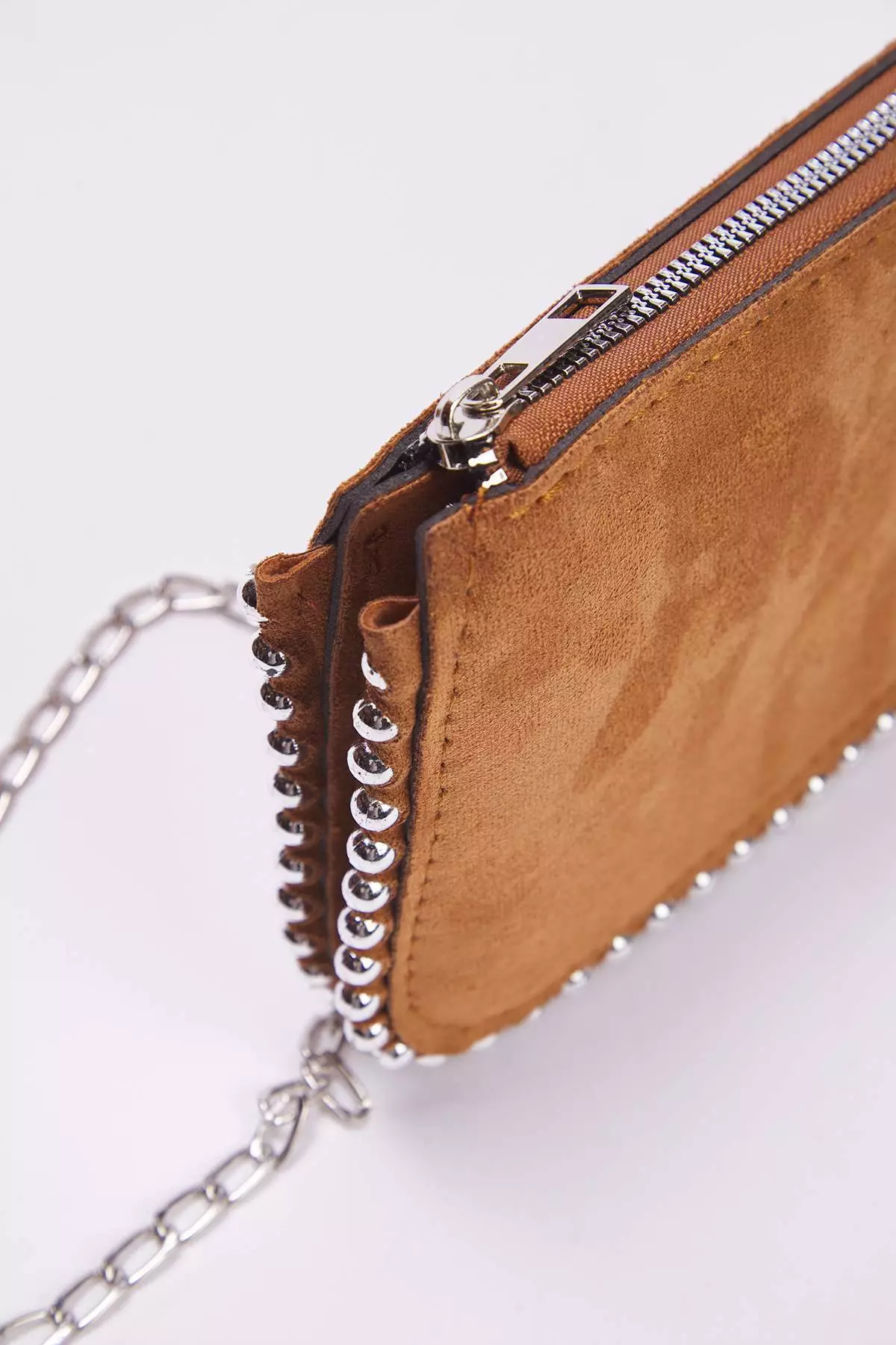 Camel Suede Studded Crossbody Women's Wallet Bag Twoaw25Oc00005