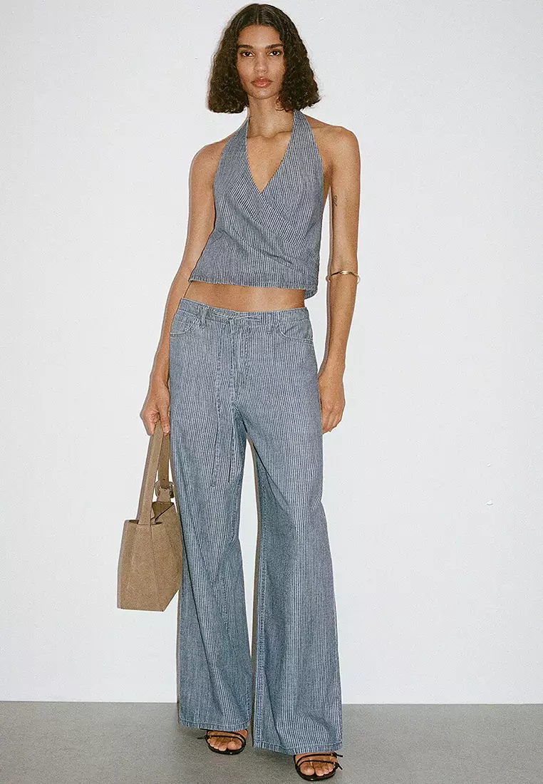 Wide Leg Denim Trousers With Belt