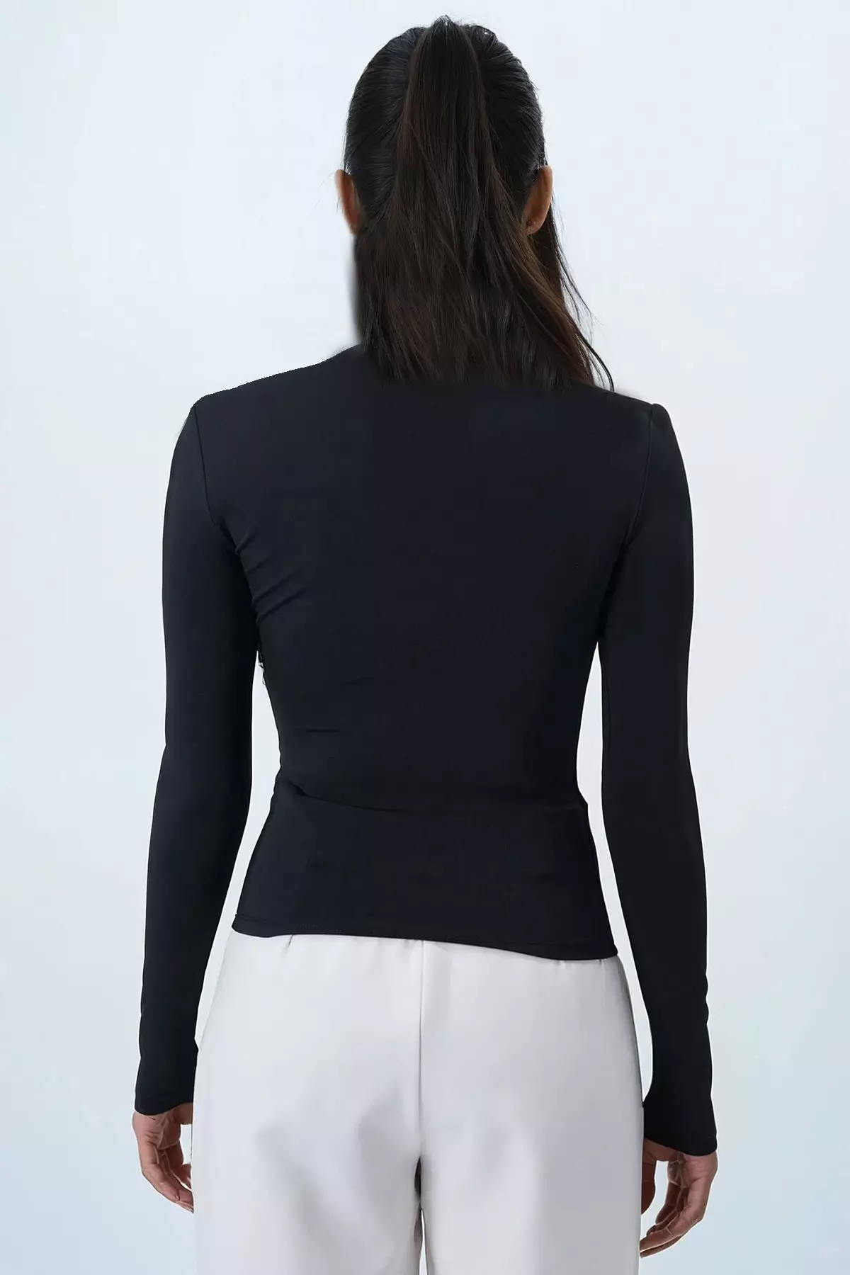 Women's Black Sandy Blouse With Draped Waist And Shoulder Details Alc-X14376