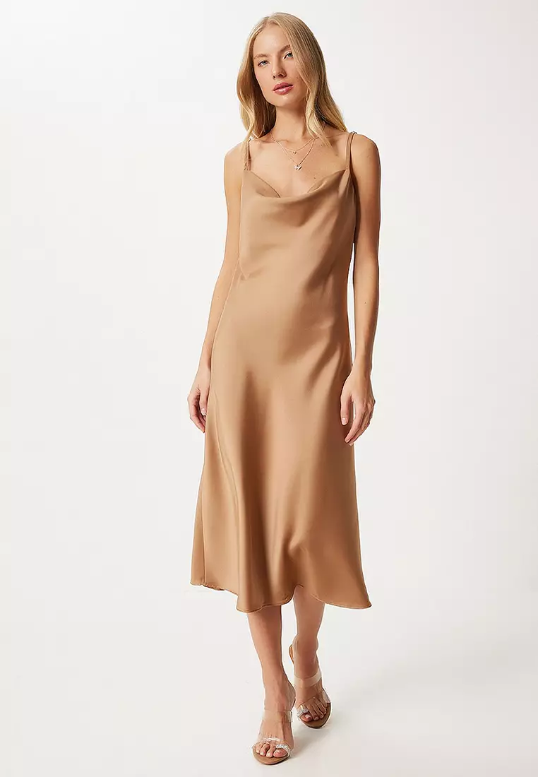 Cowl Neck Satin Surface Dress