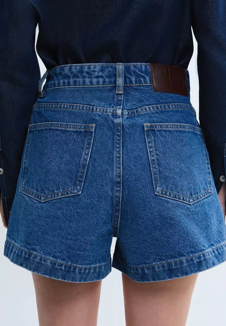 High Waist Tailored Mini Shorts - Blue