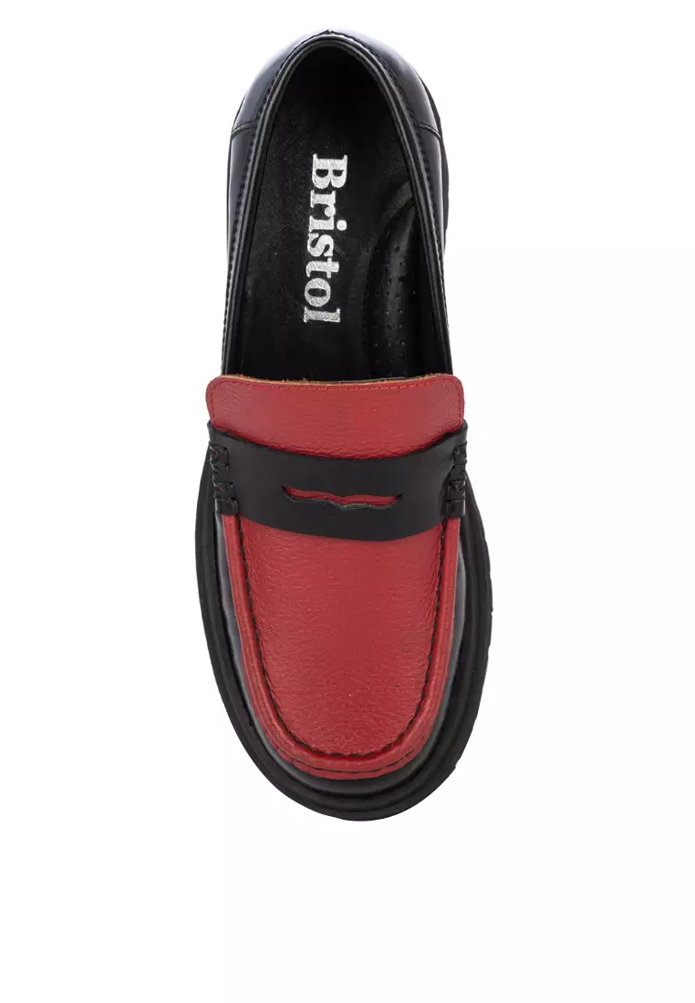Ashanti Black And Red Lug Sole Penny Loafer