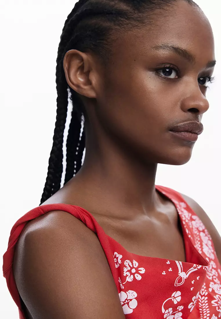 Asymmetric bandana floral dress