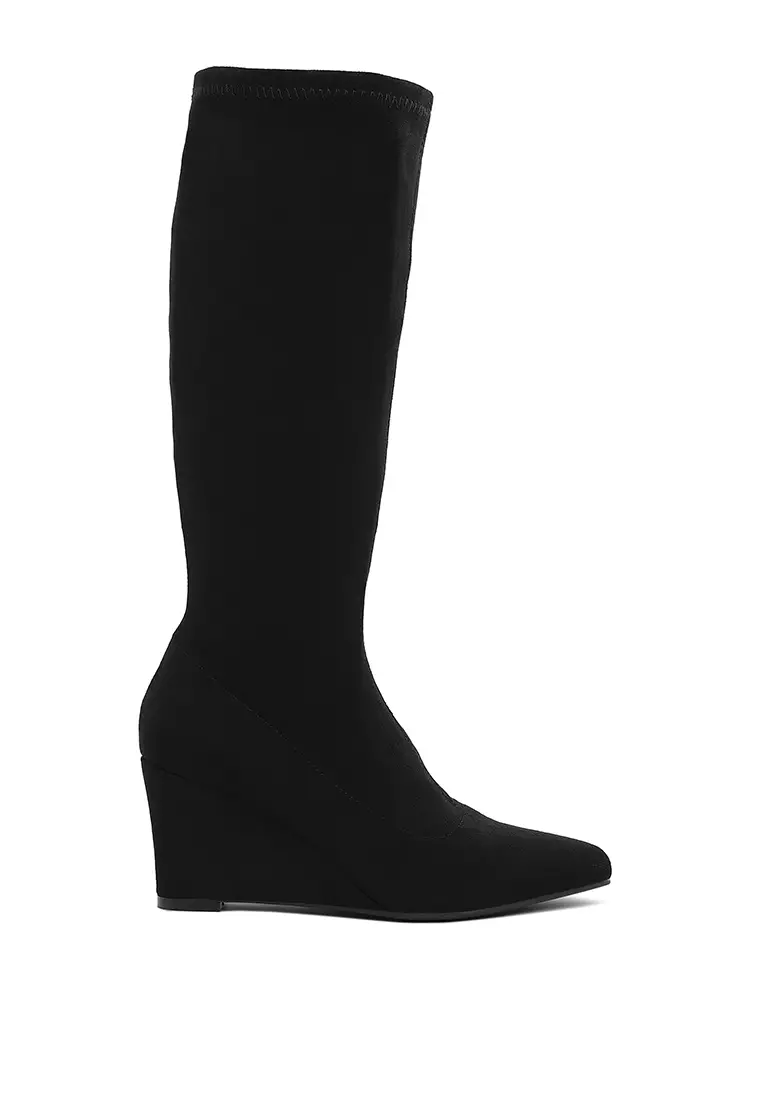 Discount on London Rag  shoes - SKU: Microfiber Wedge Heel Boots in Black