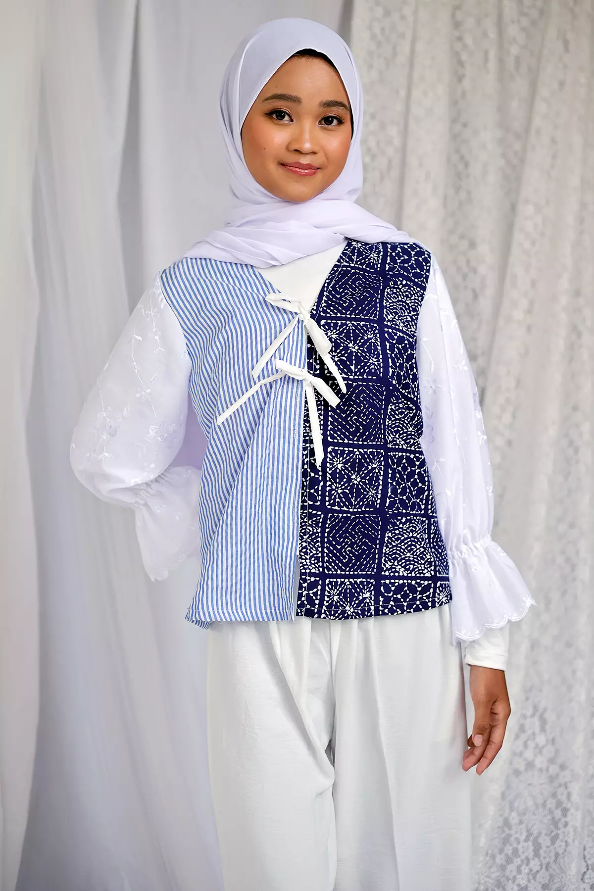 Lalita Sashiko Stripes Puffy Sleeves Kebaya