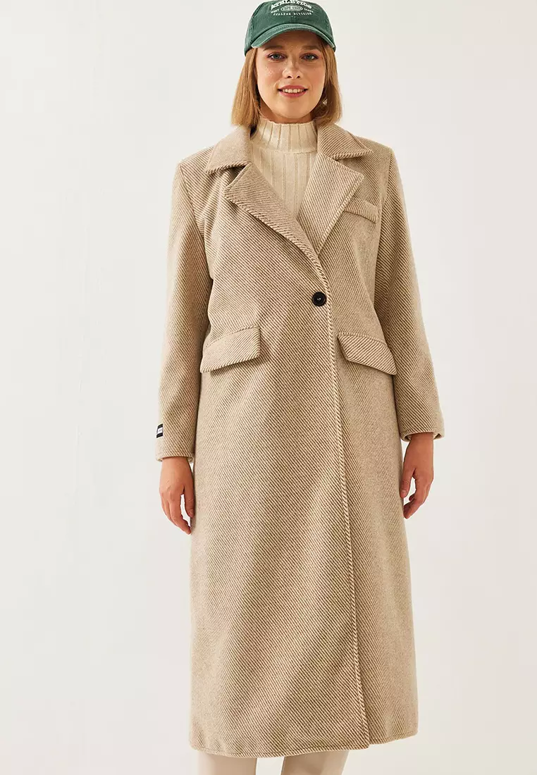 Women's Sleeve Badge Detail Long Cashmere Coat 2496 60261001