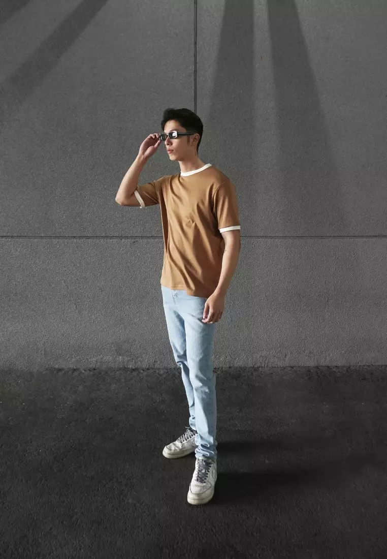 Kale Ringer Brown / Cotton Cloudy / Kaos Boxy Fit / Kaos Korea / Atasan Kaos Pria / Kaos Basic Pria