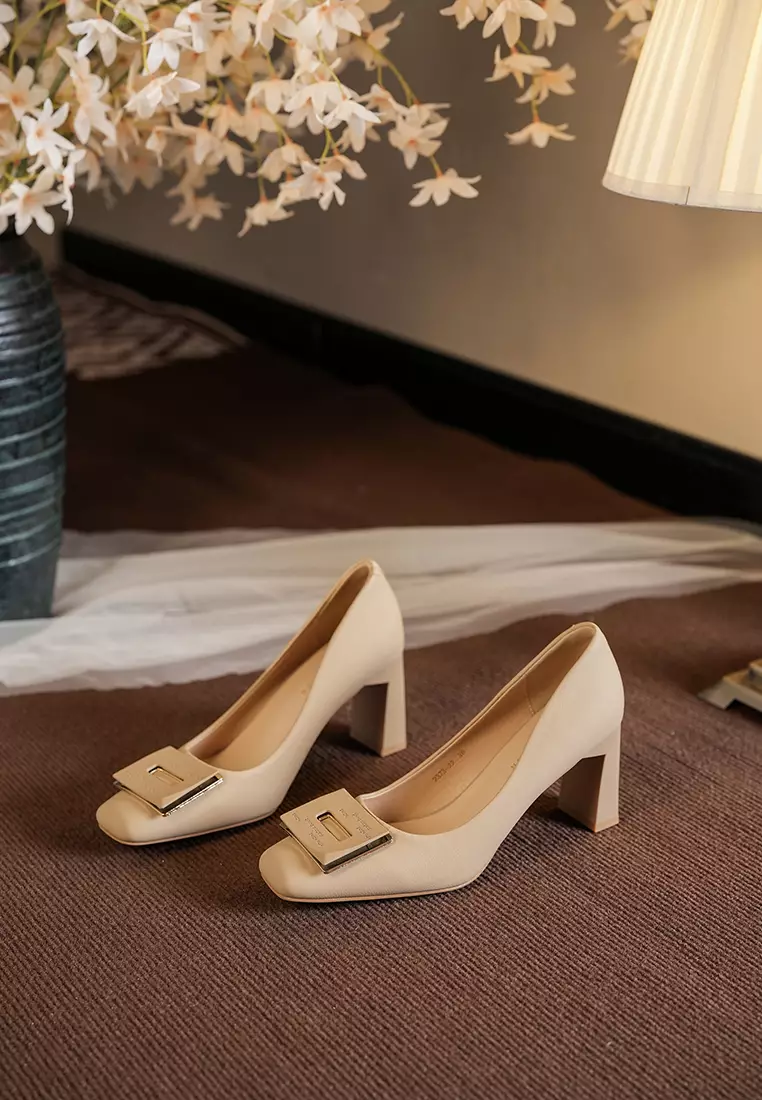 7CM Square Buckle Chunky Heel Pumps BY2373-13