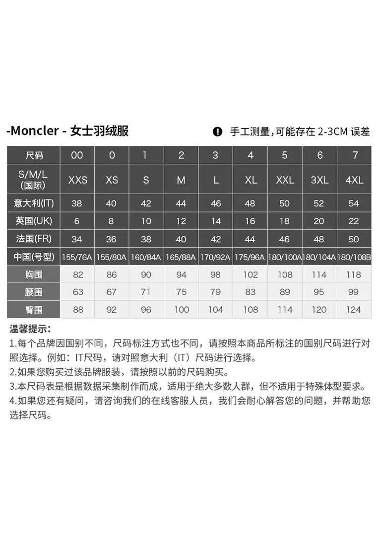 Moncler kids size sale chart