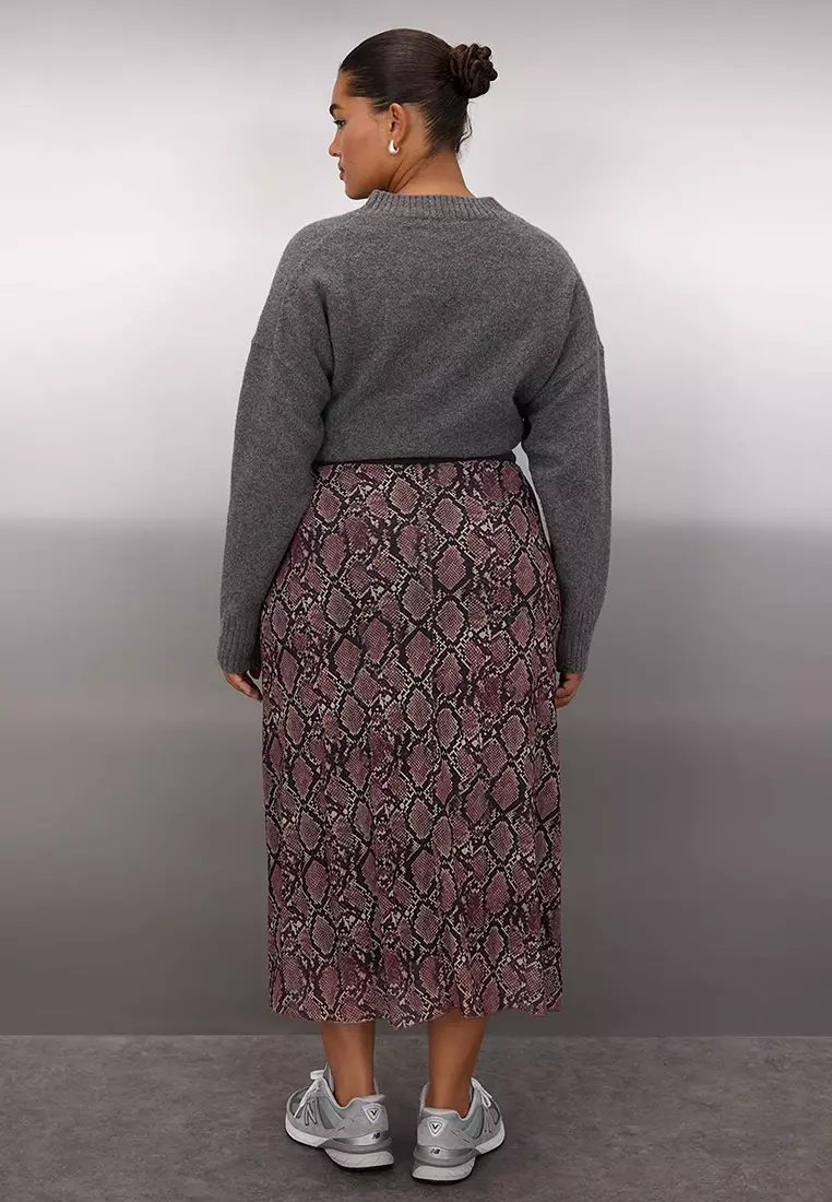 Brown A- Line Snake Print Tulle Knitted Plus Size Skirt Tbbaw25Az00006