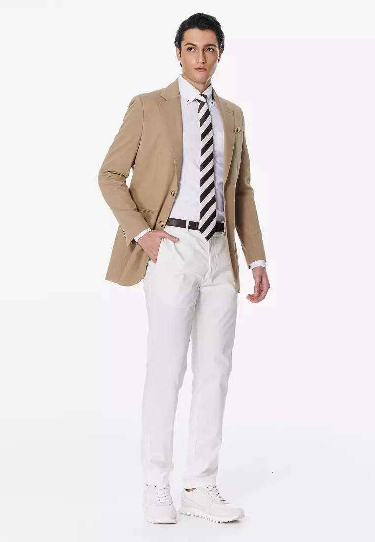White Side-seam Slim Fit Stretch Chinos