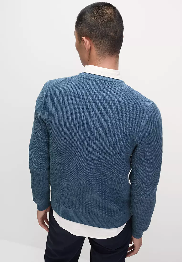 Cotton Blend Textured Crew Neck Jumper