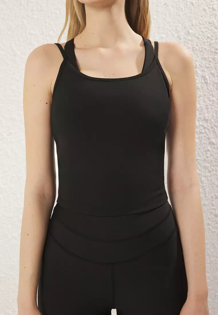 Black 2-Piece Supportive/Shaping Knitted Sports Bra Top Set